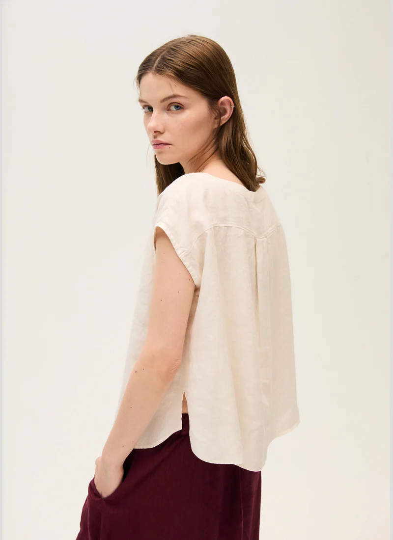 Cap Sleeve Linen Top - Image 2