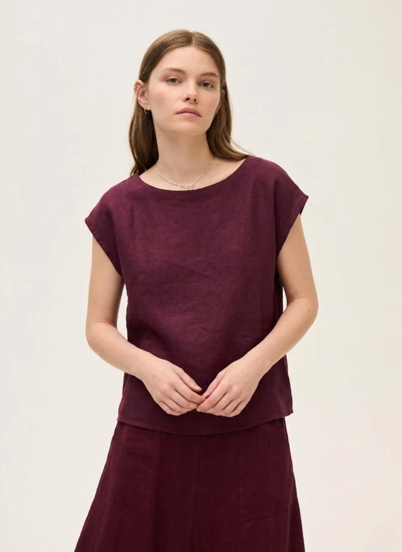 Cap Sleeve Linen Top - Image 3