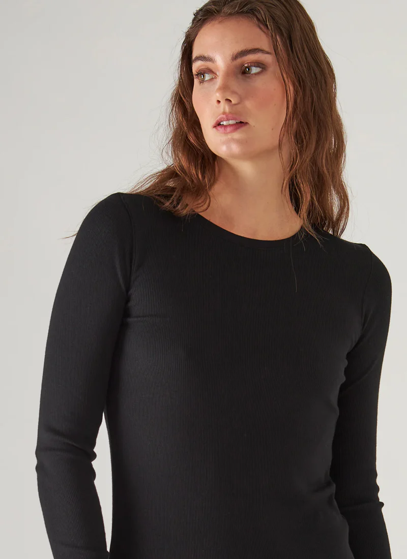Long Sleeve Cotton Modal Rib Crew Neck T-Shirt - Image 4