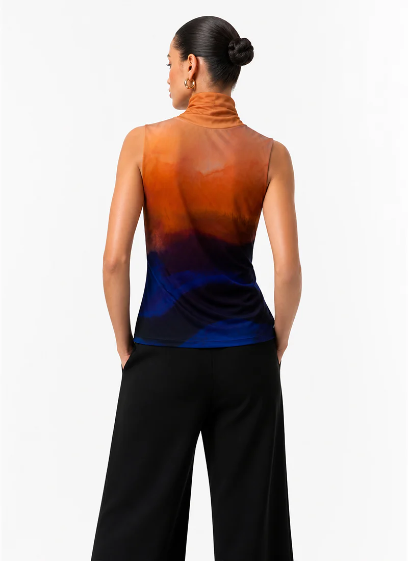 Printed Jersey Sleeveless Turtleneck Top - Image 2