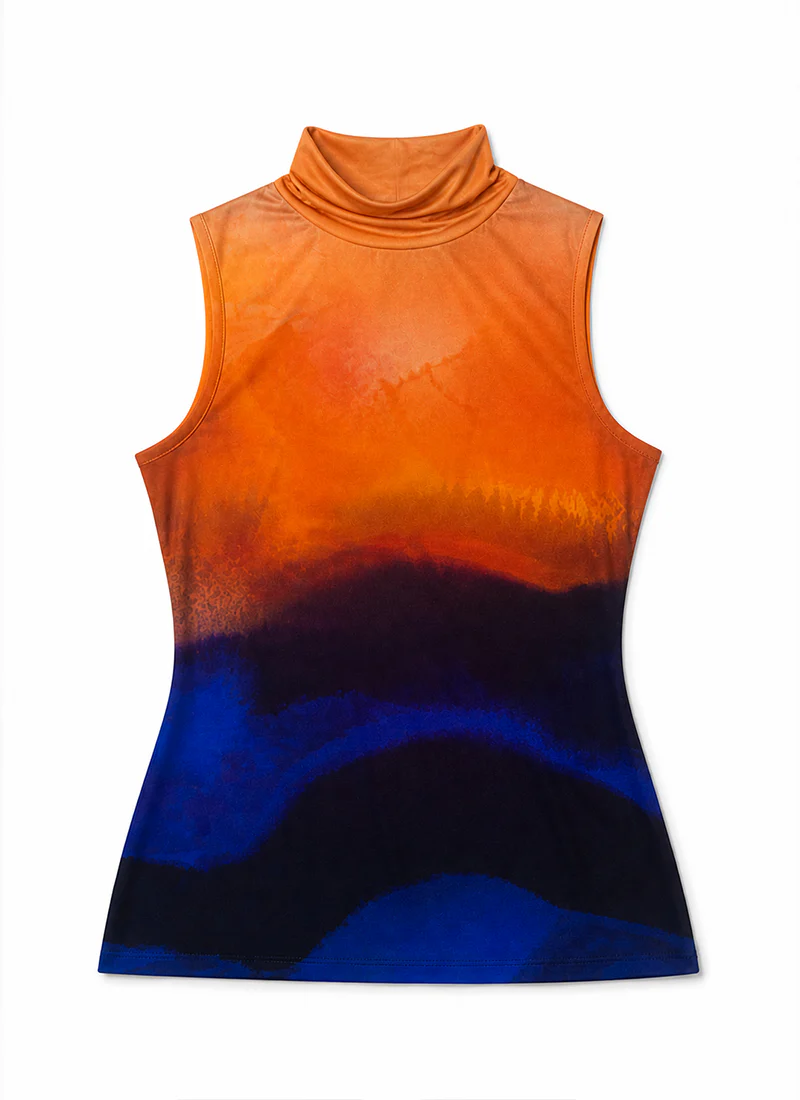 Printed Jersey Sleeveless Turtleneck Top - Image 3
