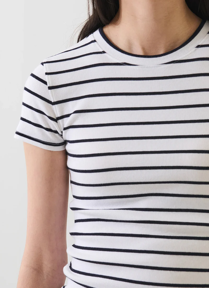 Short Sleeve Modal Cotton Stripe Rib Tee - Image 2