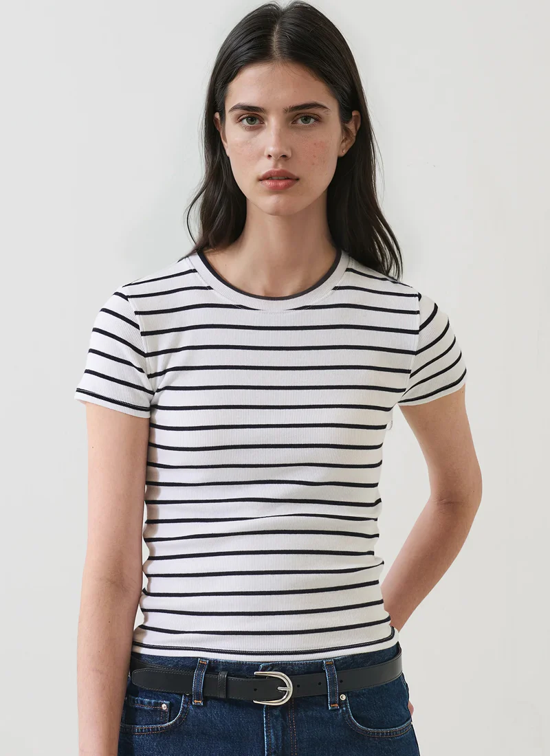 Short Sleeve Modal Cotton Stripe Rib Tee - Image 3