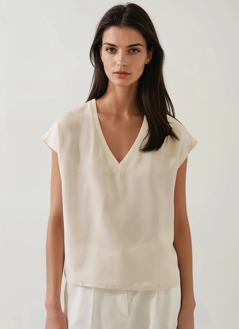 Silk V Neck Dolman Sleeve Tee