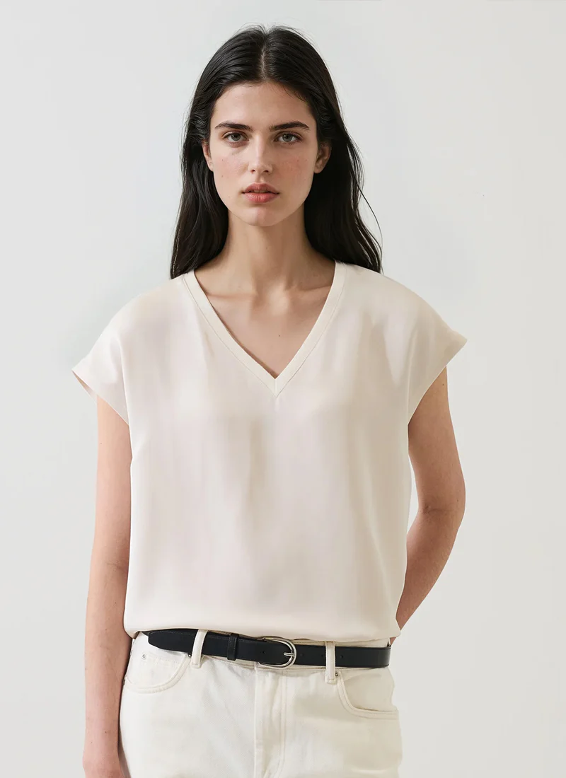 Silk V Neck Dolman Sleeve Tee - Image 4