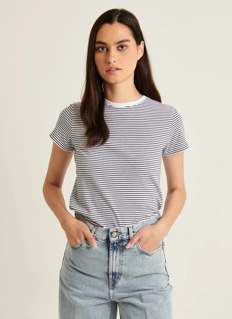 Pima Cotton Stretch Slim Mini Striped T-Shirt