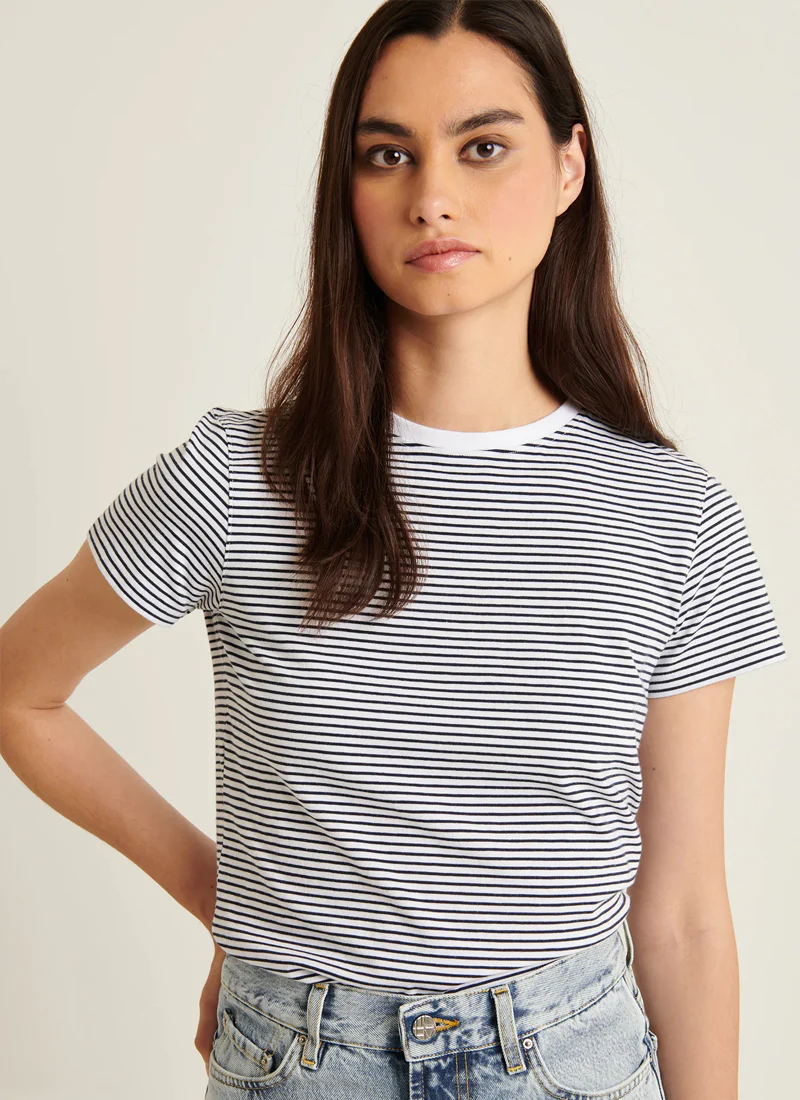 Pima Cotton Stretch Slim Mini Striped T-Shirt - Image 3