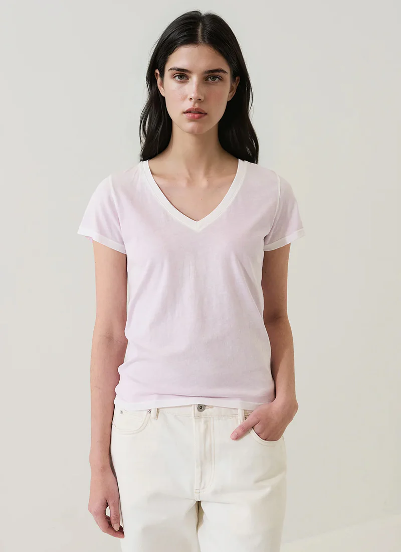 Reverse Spray Pima Cotton V-Neck Tee