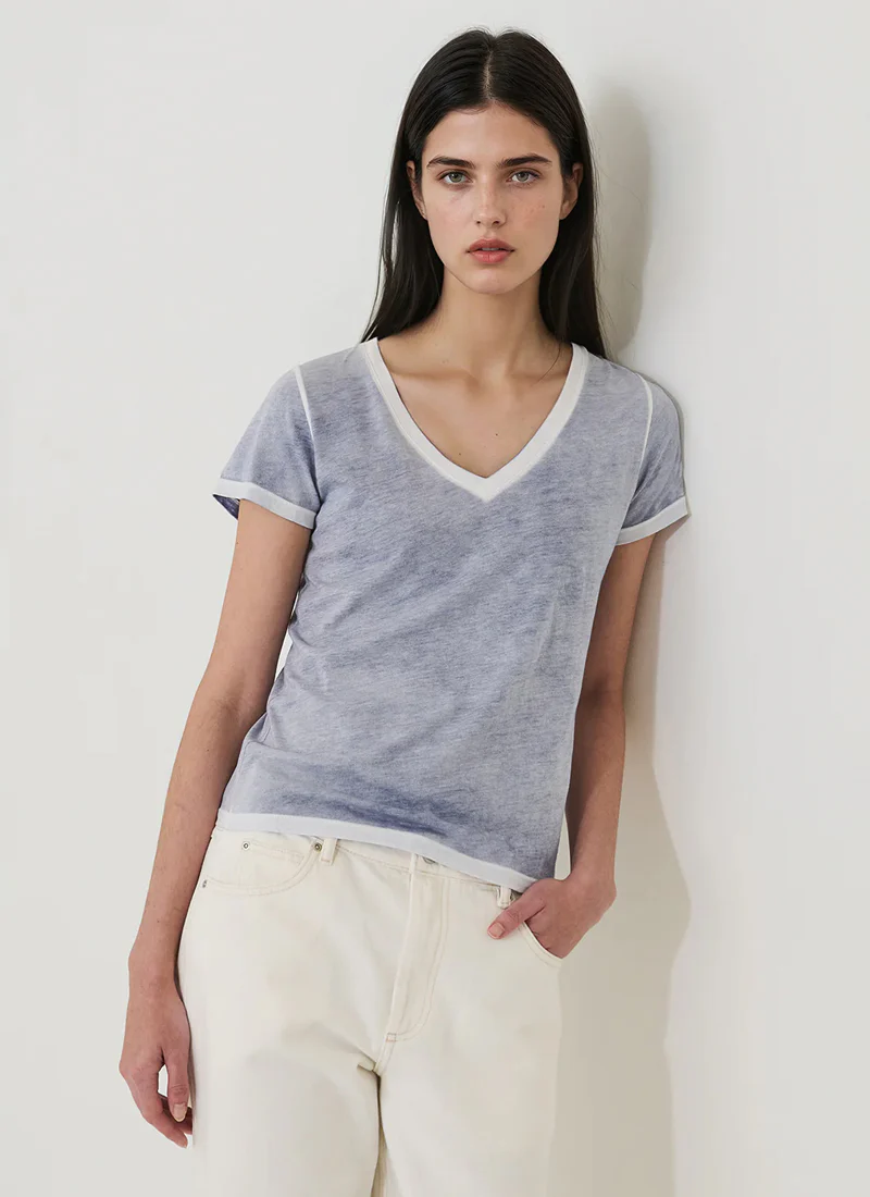 Reverse Spray Pima Cotton V-Neck Tee