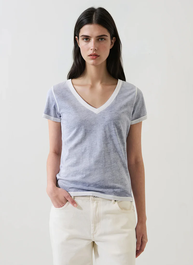 Reverse Spray Pima Cotton V-Neck Tee - Image 3