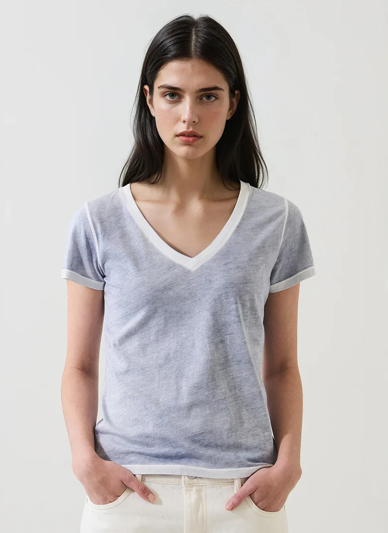 Reverse Spray Pima Cotton V-Neck Tee - Image 4