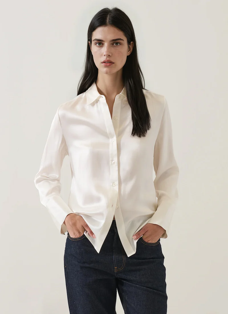Long Sleeve Silk Satin Relaxed Shirt