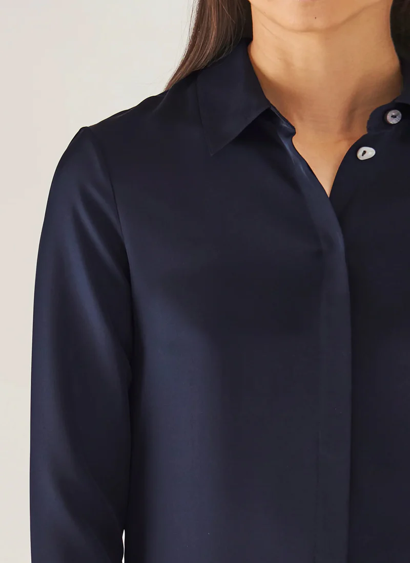 Long Sleeve Slim Silk Shirt - Image 2