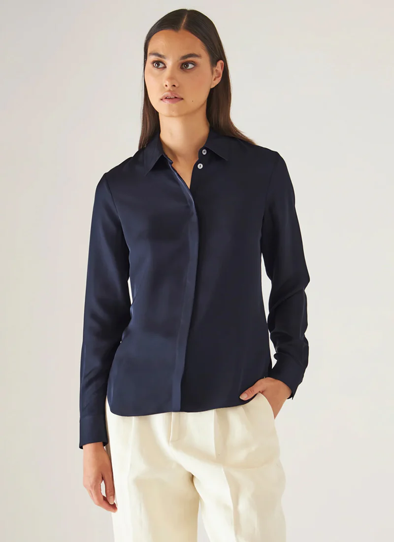 Long Sleeve Slim Silk Shirt - Image 4