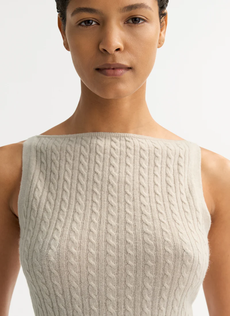 Cable Knit Cashmere Singlet Tank Top - Image 3